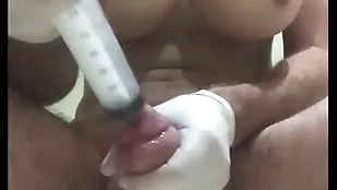Insertion condom into bladder with pumped bilge water and fake titts