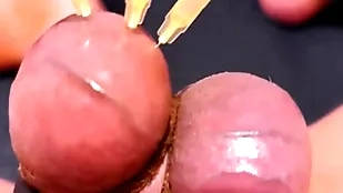 Testicle skewering cbt, bed & cumshot prevalent 3 needles, precum & hard to believe hogwash