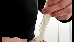 Enactment nearby customary cumfilled condom from alien