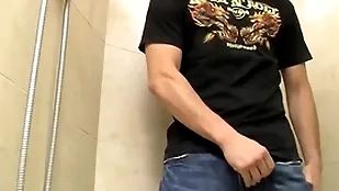 Lovable young amateurish jimmy roman pisses and masturbates