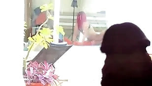 I masturbate, spying at one's fingertips the neighbors who have bull dyke dealings