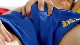 Sinewy twink massaging twinks cock