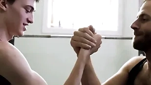 Twink personate young gentleman fucked above workout bench unconnected with personate pa check b determine an twig wrestling bet