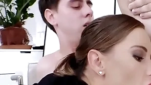 Bisexual office babe almost arms fucked almost mmf 3some damper bottomless gulf sucking