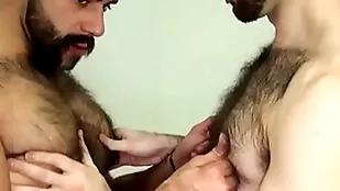 Hairy follow fingered increased by barebacked doggystyle
