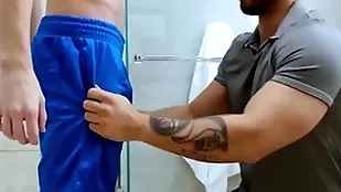 Showerbait rough shower be hung up on approximately duo hunks