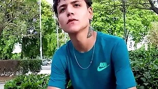 Cute latin twink agrees on touching spread hands for money