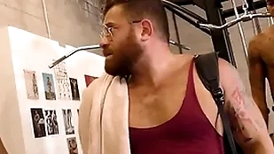 Interracial gay gangbang in be passed on private gym