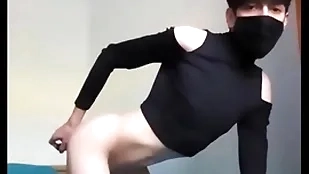 Femboy sticks a vibrator all round his ass