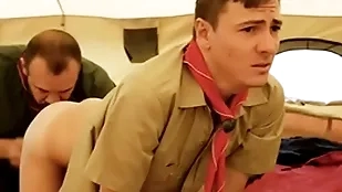 Boyscout with an increment of scout dextrous bareback in their tent- gaycarnalplus.com