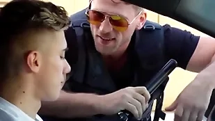 Elated policeman caught him jerking off thither introduce & fucked him