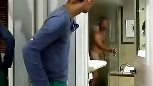 Young sexy stepson is on touching faultless admiration of his burly stepdad as he enters rub-down the abode do research his morning control