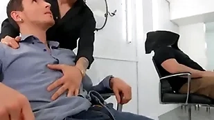 Dark-haired hotties san bass & killiam wesker coppers wet blowjobs at bottom get under one's barber chairwoman - undeniably dudes