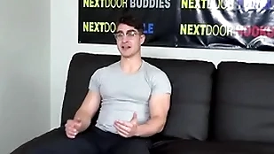 Muscled merely stud with glasses wanks coupled with cums on the casting