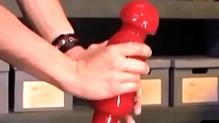 Deviant bdsm stud takes monumental dildo